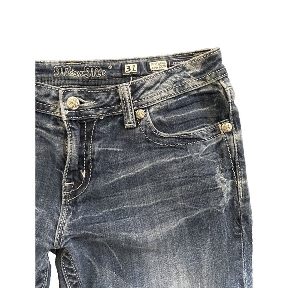 Miss Me Y2K Jeans Bling Rhinestone Back Flap Bootcut MED Wash JE5731E4R Size 31 - Picture 7 of 16